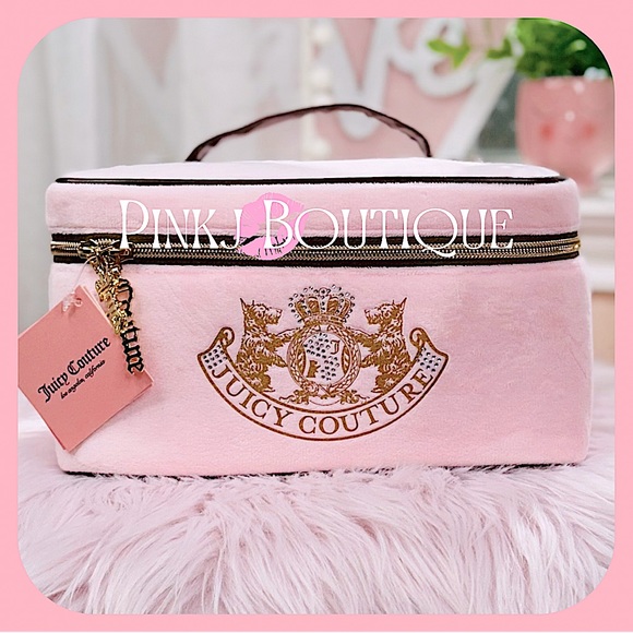 Juicy Couture Handbags - 💗{Juicy Couture} Beautiful Pink Velour Scotties Train Case | Bling Makeup Bag!